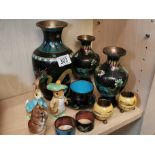 Collection of Oriental Cloisonne Vases & Pots + Beswick Beatrix Potter Figures