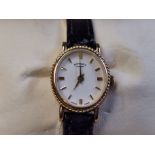 Cased Ladies 9ct Gold Watch w/leather strap
