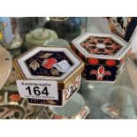 Pair of Royal Crown Derby 1297 & 1298 Imari Trinket Boxes