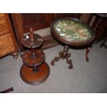 Edwardian Floral Needlework Side Table & Umbrella Stand