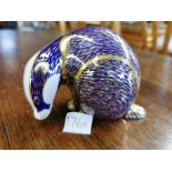 Royal Crown Derby Badger Paperweight w/silver stopper
