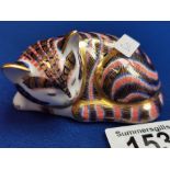 Royal Crown Derby Sleeping Cat Paperweight - silver stopper