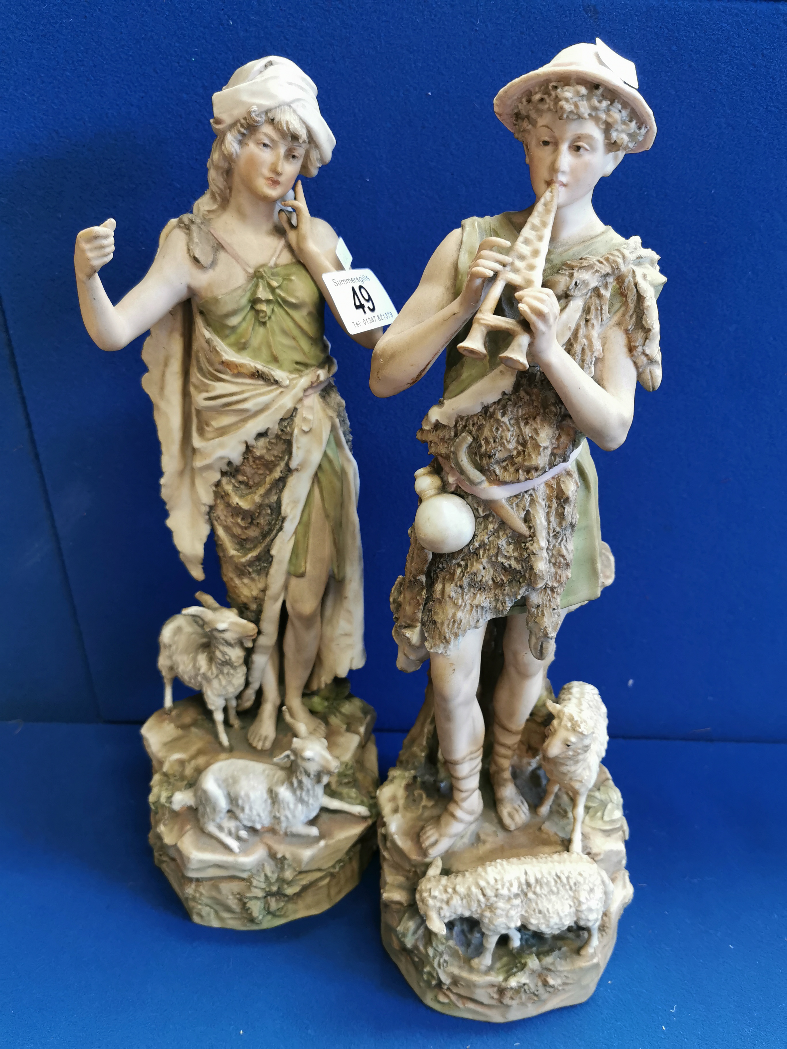 Pair of Royal Dux Shepherd & Shepherdess Figures - 37cm high