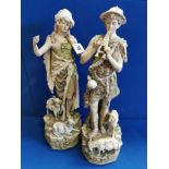 Pair of Royal Dux Shepherd & Shepherdess Figures - 37cm high