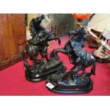 Pair of Greek-Inspired Spelter Marleys Horse Figures (on wooden bases)