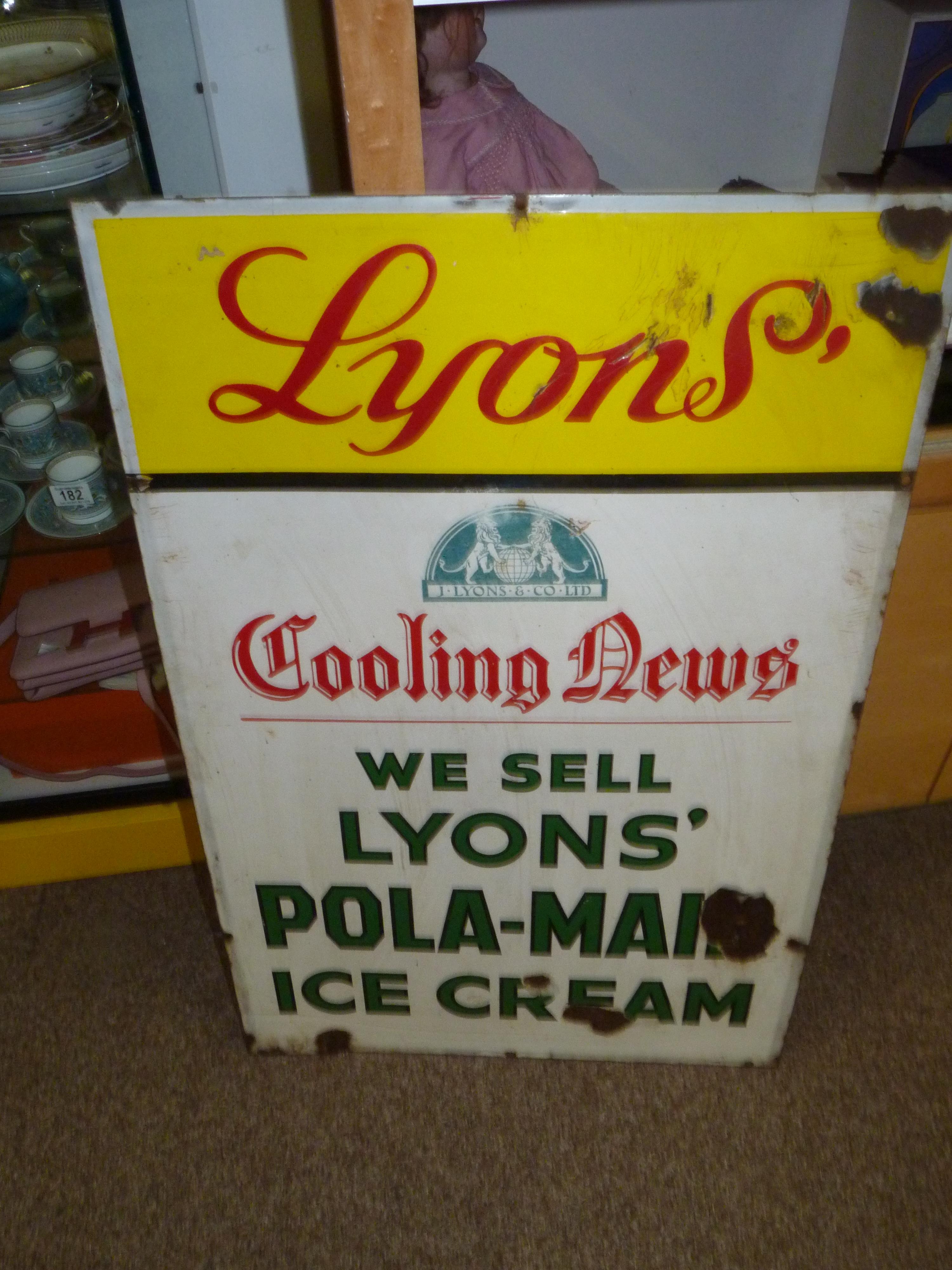 Lyons Ice-Cream 'Pola-Maid' Vintage Double-Sided Enamel Sign - Image 3 of 5