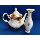 Royal Albert Old Country Roses Large Teapot + Moonlight Rose Vase