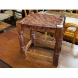 Early Mouseman Yorkshire Oak Stool w/Leather Lattice seat