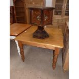 Pine dining table and oak cupboard