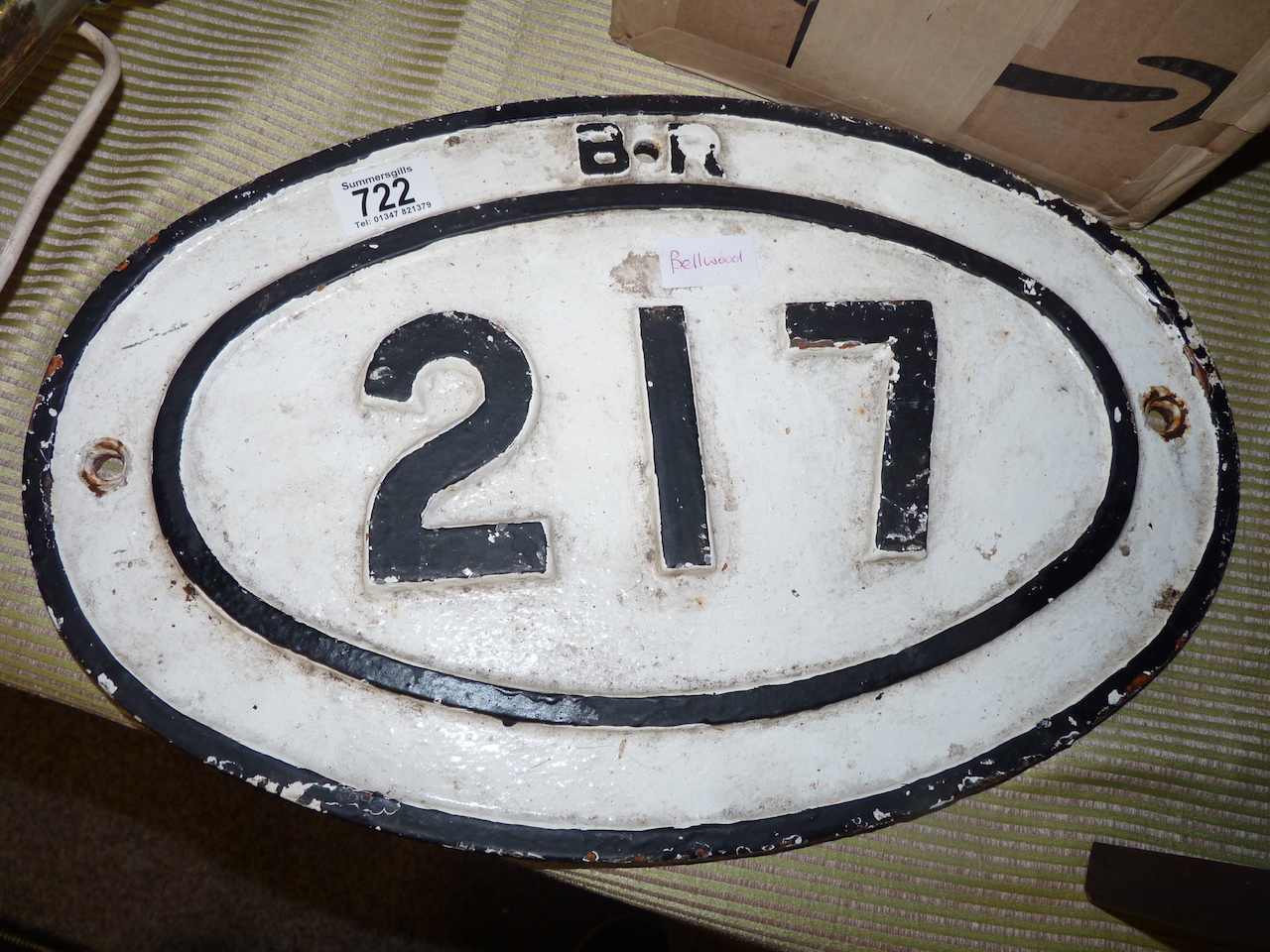 Railway cast iron 217 sign