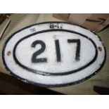 Railway cast iron 217 sign