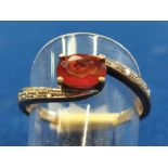 10ct Gold Ring w/Ruby & Diamond, size L