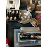 Collection of Silver Jugs, Vases & Spoons + a Comyns Commemorative Silver Bowl