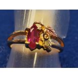 9ct Gold Ruby & Diamond Ring, size P