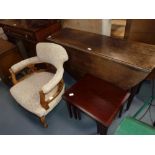 Oak drop leaf table, chair etc.