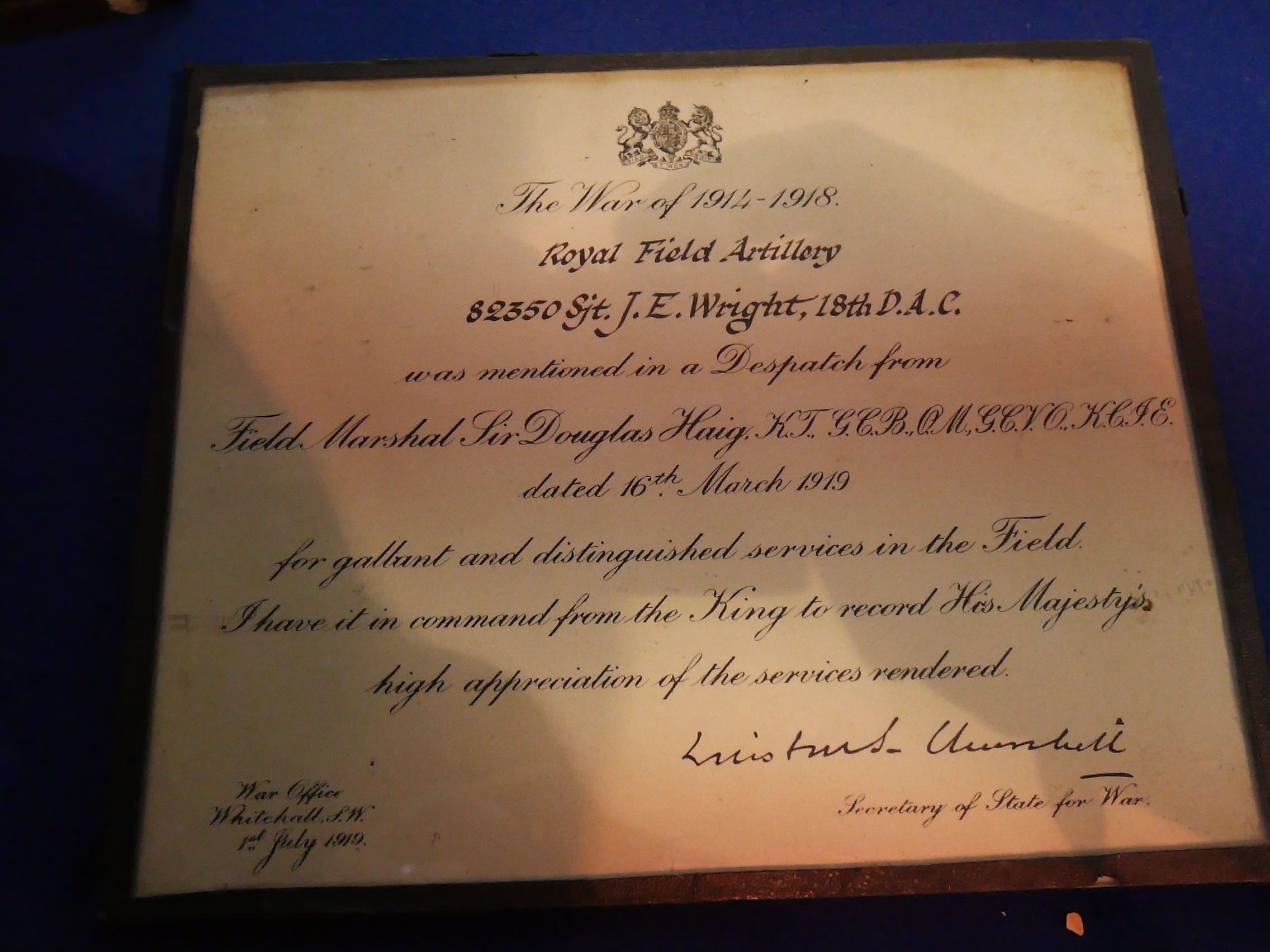 3 Medals of Sgt John Eric Wright of Royal Field Artillery 1914-18 and photo, certificate, various - Image 3 of 3