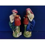 Pair of Royal Dux Water Carrier Figures - marked '1446' to base, 19cm in height