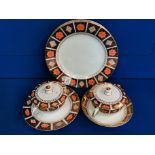 Royal Crown Derby Imari 8450 Pattern Twin Handled Soup Cups + Assorted 8450 Dessert Plates