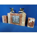 Art Deco Garniture Marble Mantle Clock - main clock piece measures 30cm across by 27 high (inc