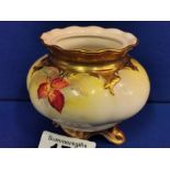 Royal Worcester Antique Floral & Gold Pot Signed "K.Blake" - 7cm high by 8cm across (widest)