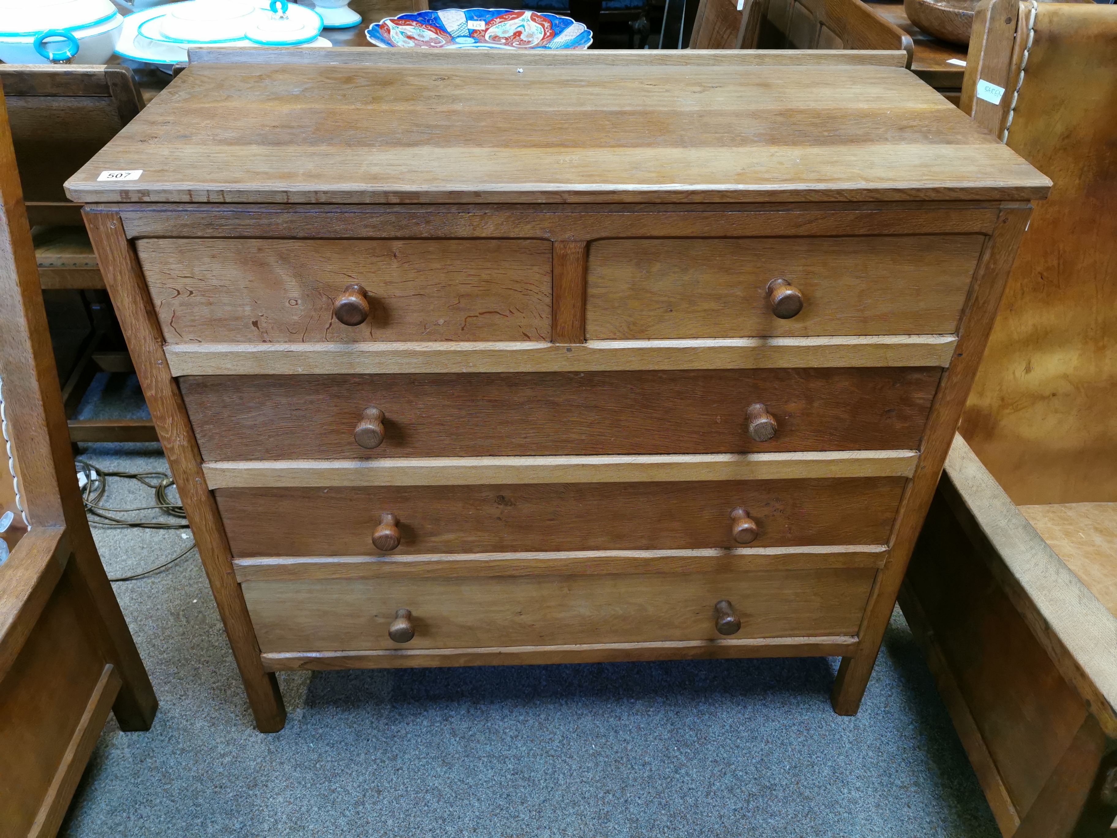 Yorkshire Oak Two-over-Three Chest of Drawers - Mouseman Interest