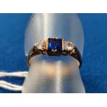 9ct Gold Ring w/Sapphire & White Stones, size O