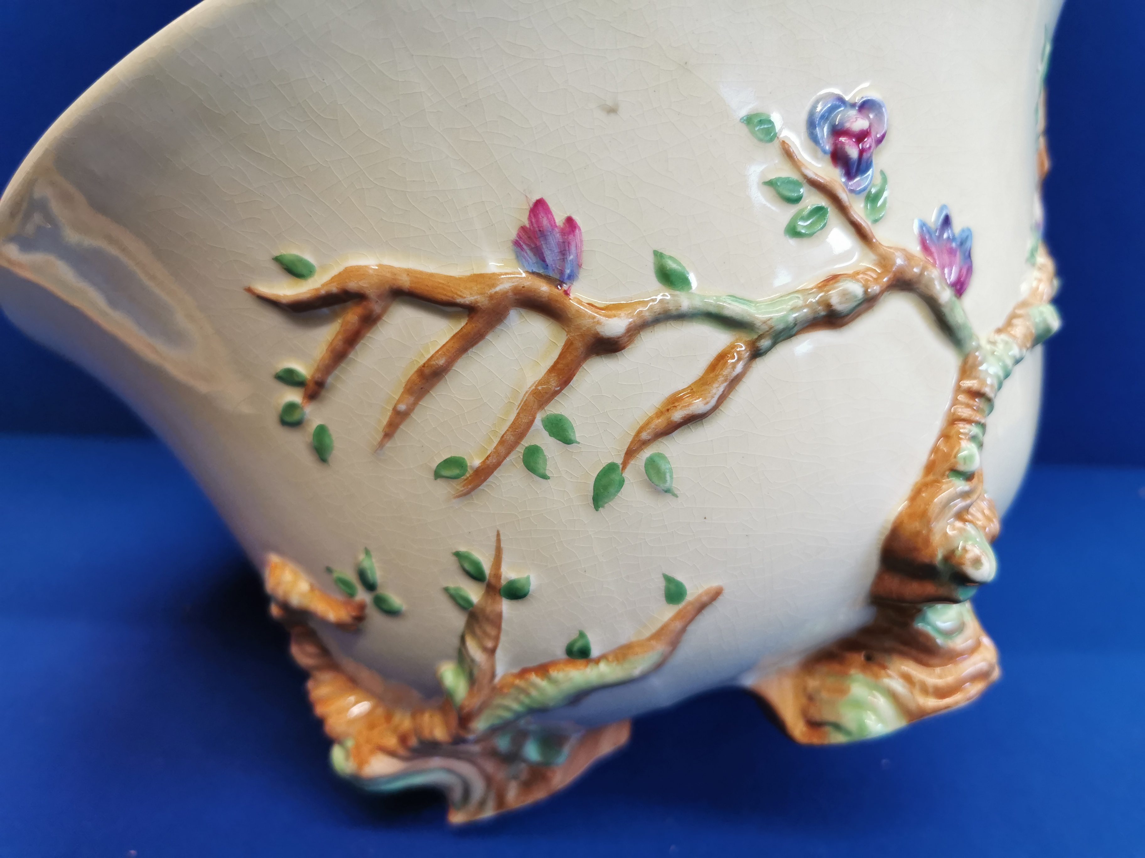 Clarice Cliff bowl (damaged and repaired) plus jam pot - Image 2 of 3