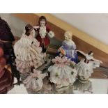 Group of Four Dresden Ballerina Figures + Royal Doulton Marie