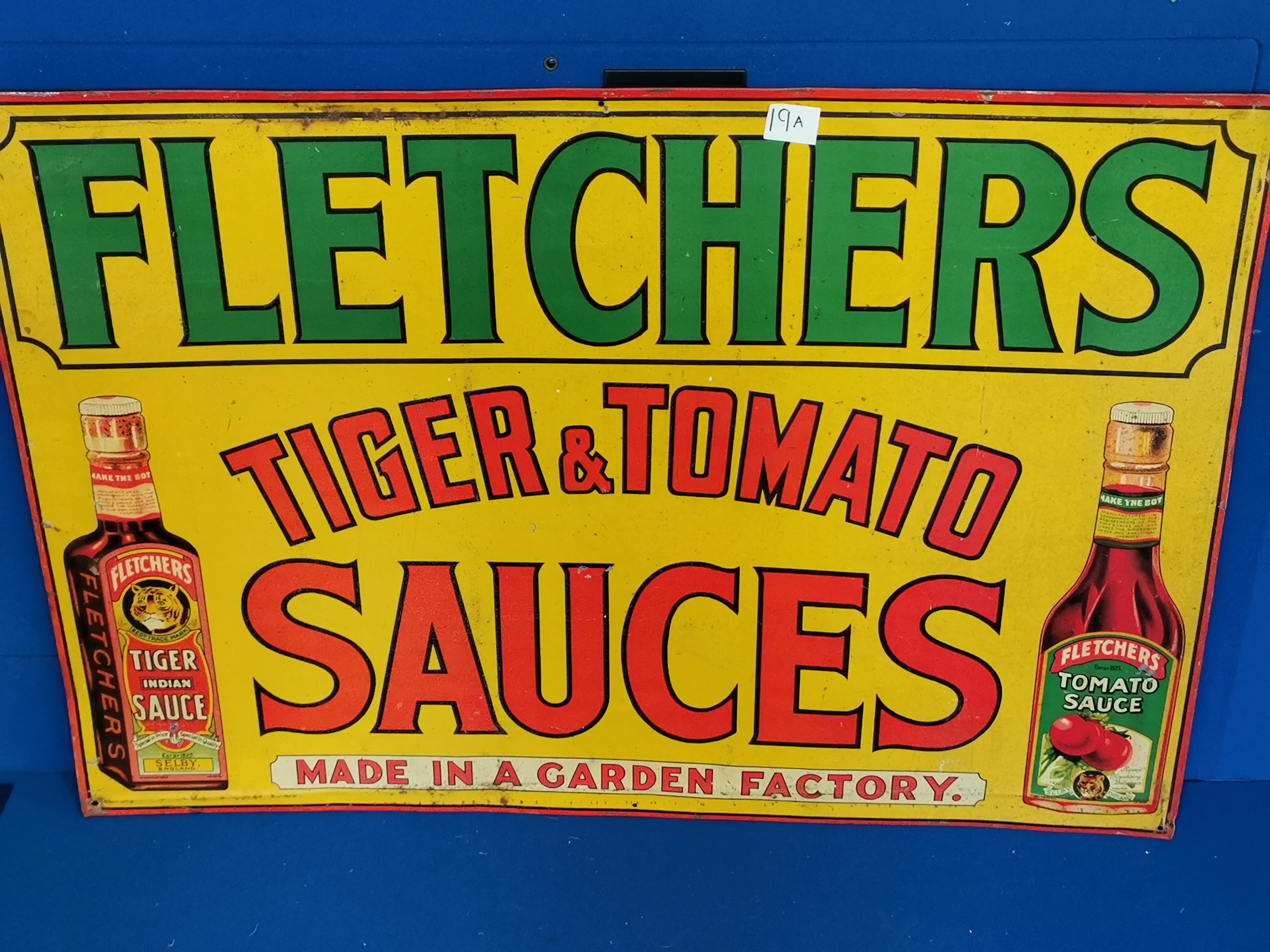 Fletcher's Tiger & Tomato Sauce Vintage Tin Advertising Sign