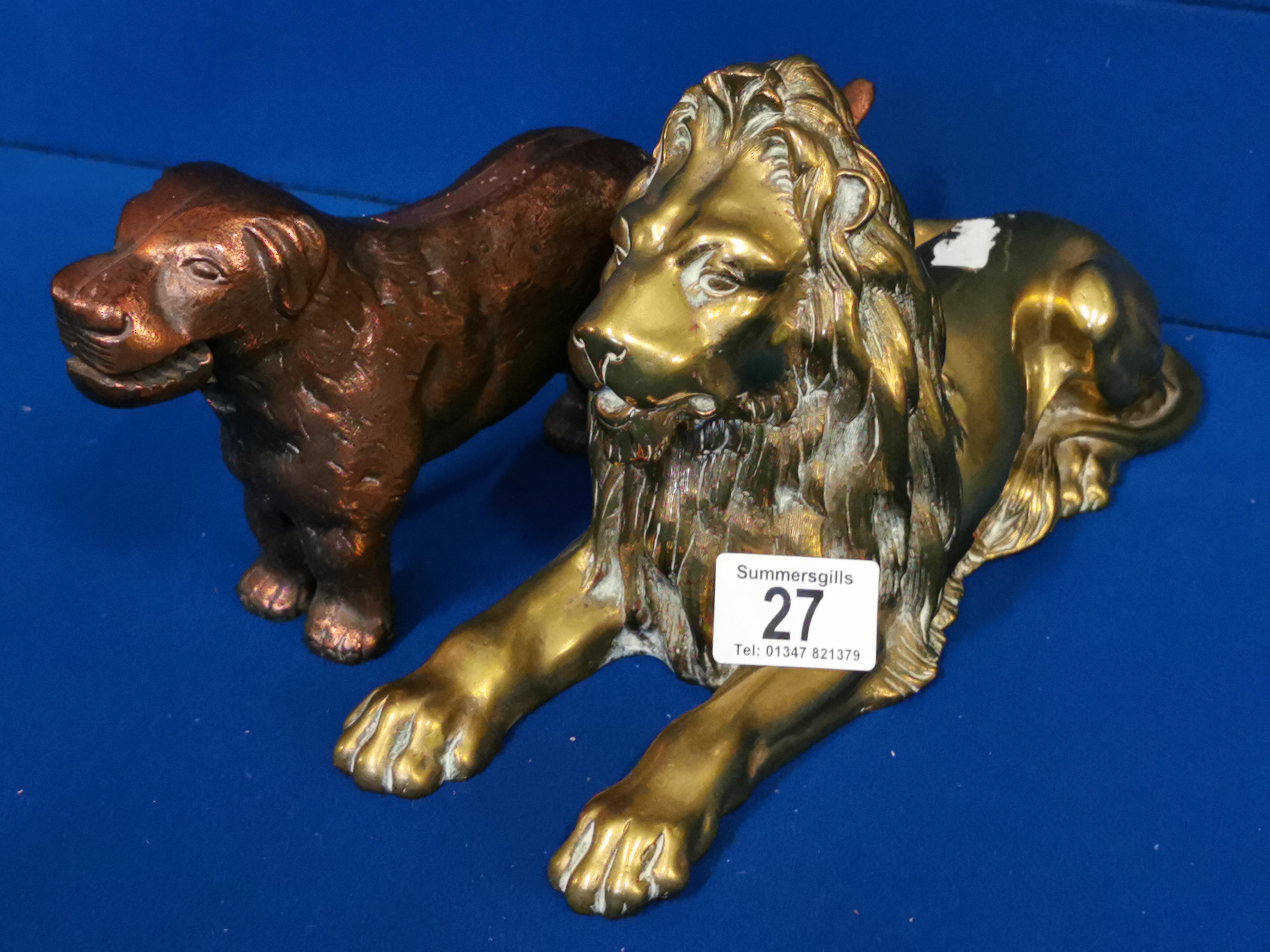 Copper & Brass Lion & Dog Figures