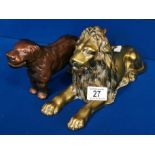 Copper & Brass Lion & Dog Figures