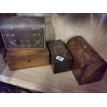 Set of Four inlaid wood and Arts & Crafts jewellery boxes