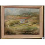 Oil of cottage by N M Milner plus watercolour EM Castleton and Watercolour by EWM Campbell