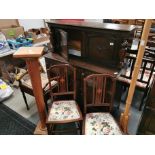 Assorted Furniture inc dresser, music stool, 2 inlaid bedroom chairs, coat and plant stand