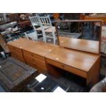 Teak G Plan dressing table and 2 chests plus glass coffee table