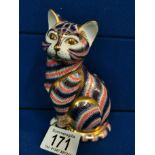 Royal Crown Derby Cat Paperweight - 13cm high, silver stopper