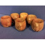 Set of Six Mouseman Yorkshire Oak Napkin Rings - 5cm high