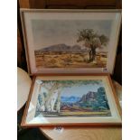 Pair of Australian Aboriginal Paintings - Glenn Abbott (Watercolour) + Albert, Namatjira (Print) '45