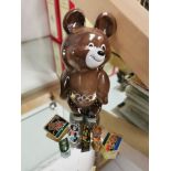 Olympic 1980 Bear figure 13cm and badges