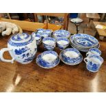 Oriental blue and white teapot, Oriental tea cups, saucers side plates