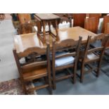 Oak dining table 6 chairs, coffee table and mirror