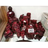 Collection of Dark Red Oriental Buddha & Foo Dog Figures