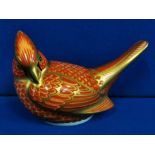 Royal Crown Derby Red & Gold American Cardinal Bird Paperweight - gold stopper