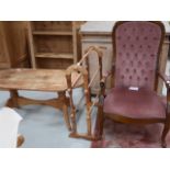 Pine coffee table, towel rail and arm chair