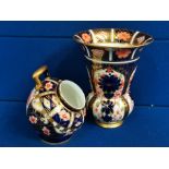 Pair of Royal Crown Derby Small Trumpet & Coal Scuttle Vases, marked 1629 & 6277
