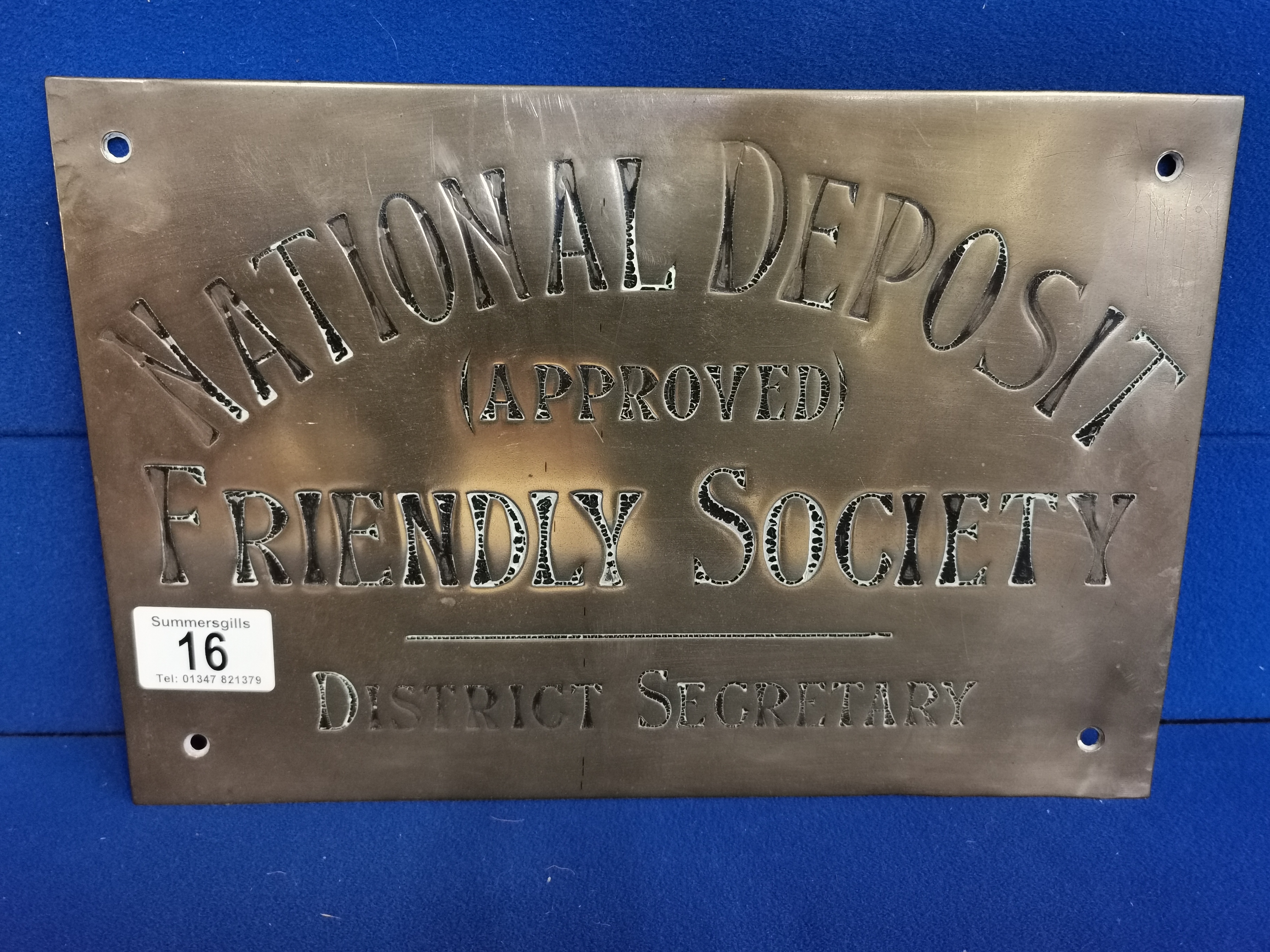 Brass National Deposit Friendly Society Plaque
