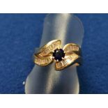 Sapphire & Diamond Stoned 14ct Gold Lady's Dress Ring, size M