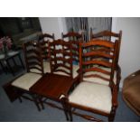6 Repro oak ladder back dining chairs and table