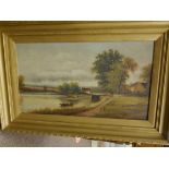 Oil painting of rural scene by Victorian artist H Harris