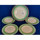 Set of Five Clarice Cliff 1930's Art Deco Tea Plates